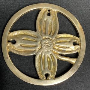Vintage Solid Brass Dogwood Trivet